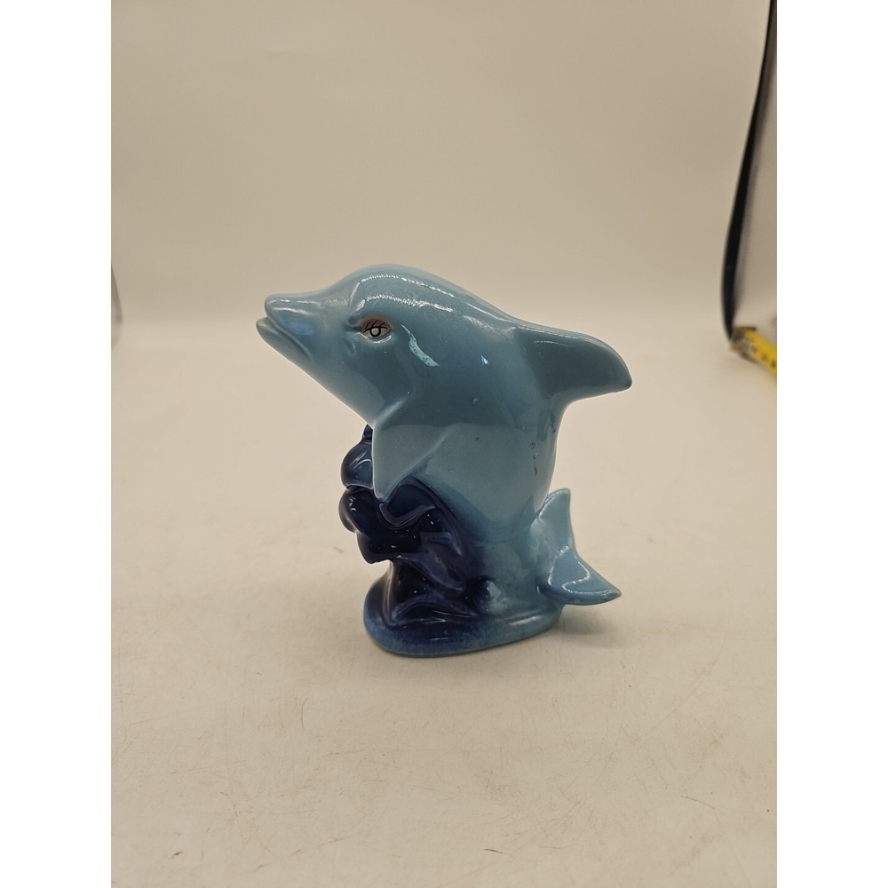 Vintage‎ MCM Blue Ceramic Swimming Dolphin Figurine